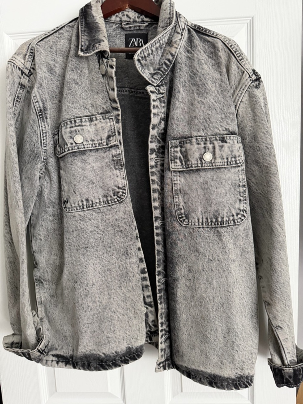 ZARA Grey Acid-Wash Denim Shacket
